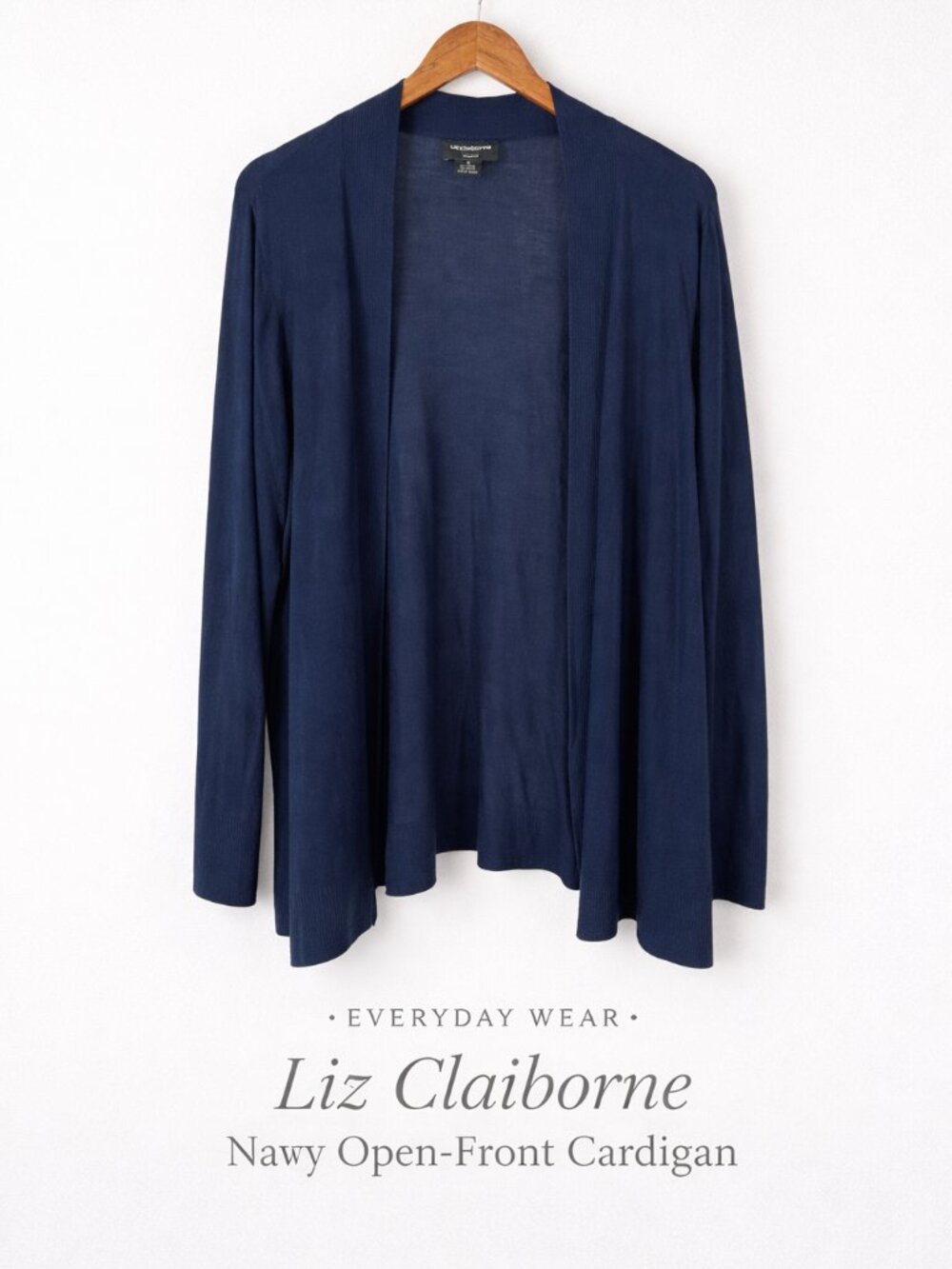 Liz Claiborne Navy Open Front Cardigan Lightweight Career 1X Semi-Sheer